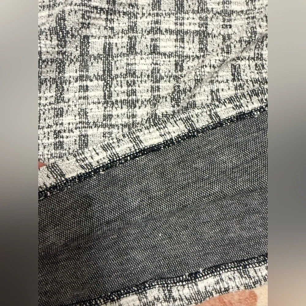 Banana Republic Plaid Textured Tweed Knit Puff Sleeve Short Sleeve Top Blouse